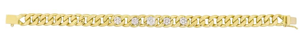 18K Cuban Bracelet with Flower Diamonds