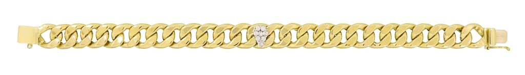 Solid Gold 18k Cuban Bracelet with Teardrop Diamonds.