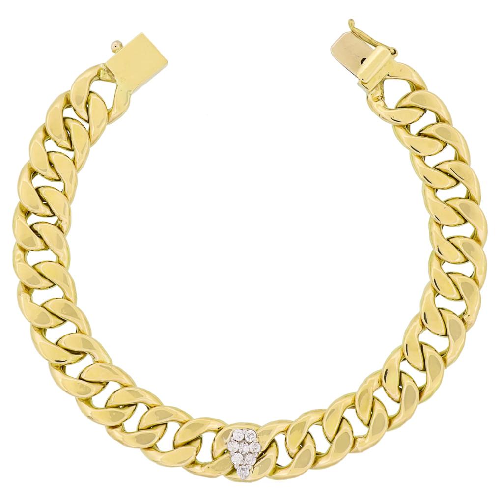 Solid Gold 18k Cuban Bracelet with Teardrop Diamonds.